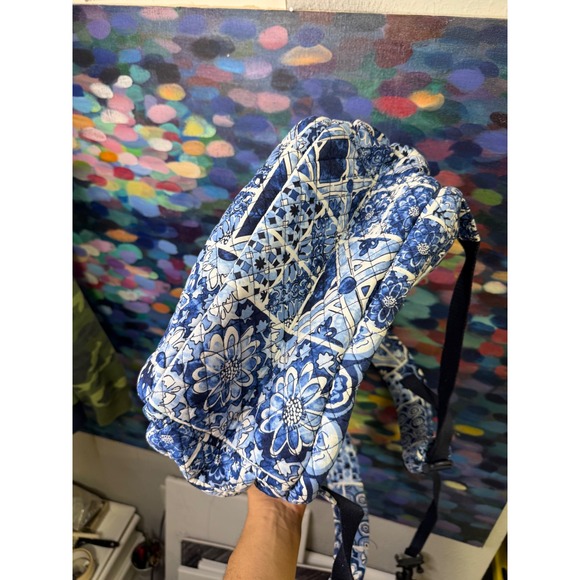 Vera Bradley Quilted Cotton Backpack Blue White Tile Floral Print Travel Bag main image 5